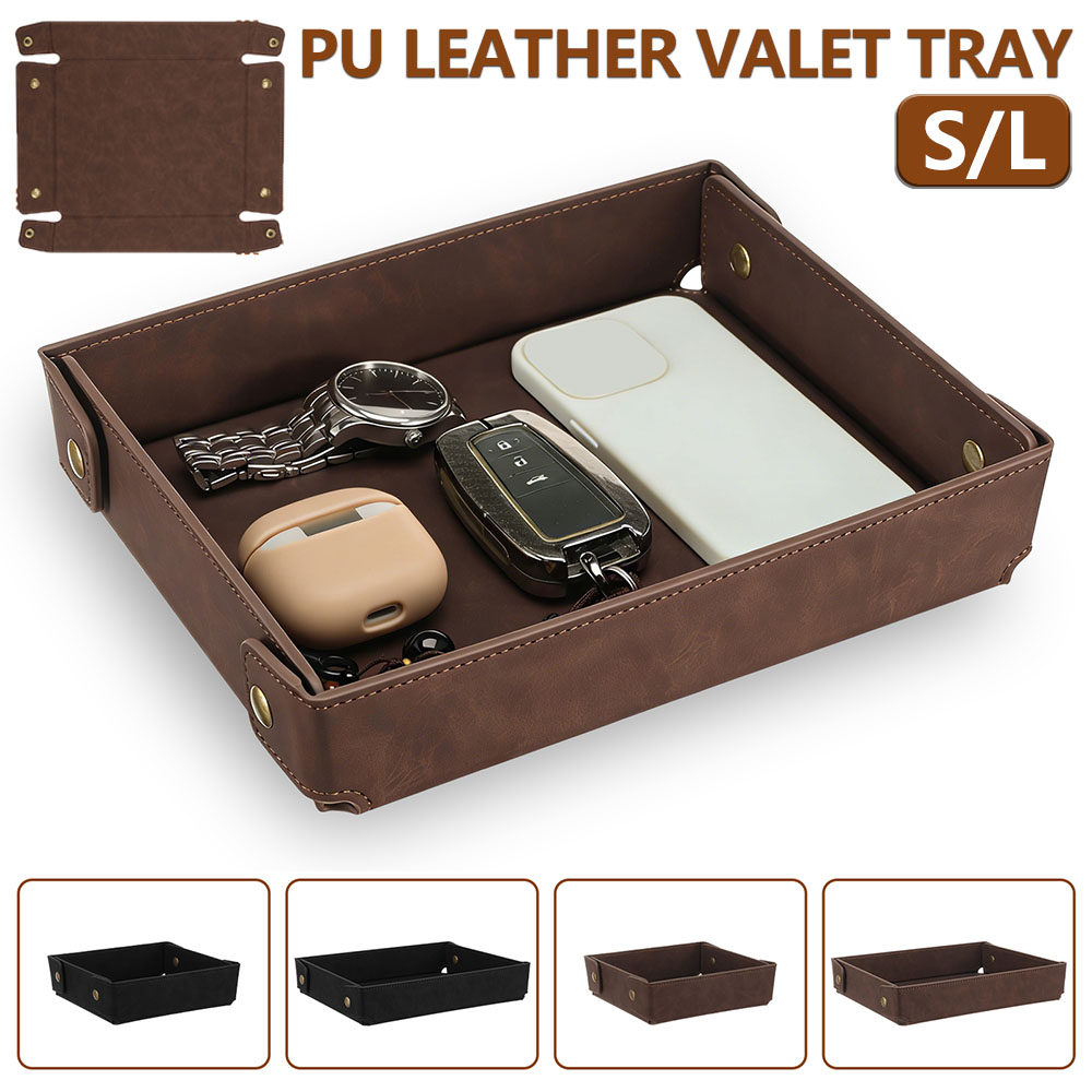 Valet Tray Nightstand Organizer Leather - PU Leather Valet Tray Portable Foldable