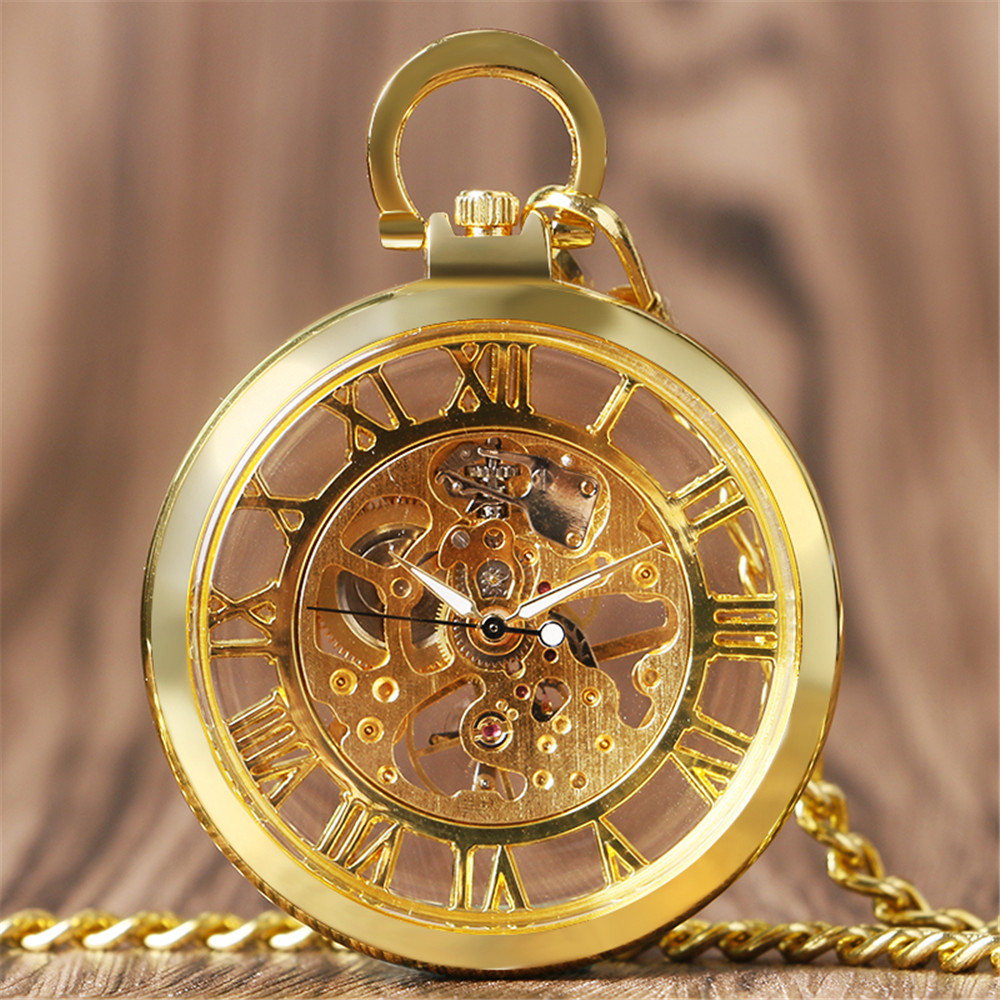 Pocket Watch Mechanical Skeleton Vintage - Transparent Skeleton Roman Numerals Mechanical Watch