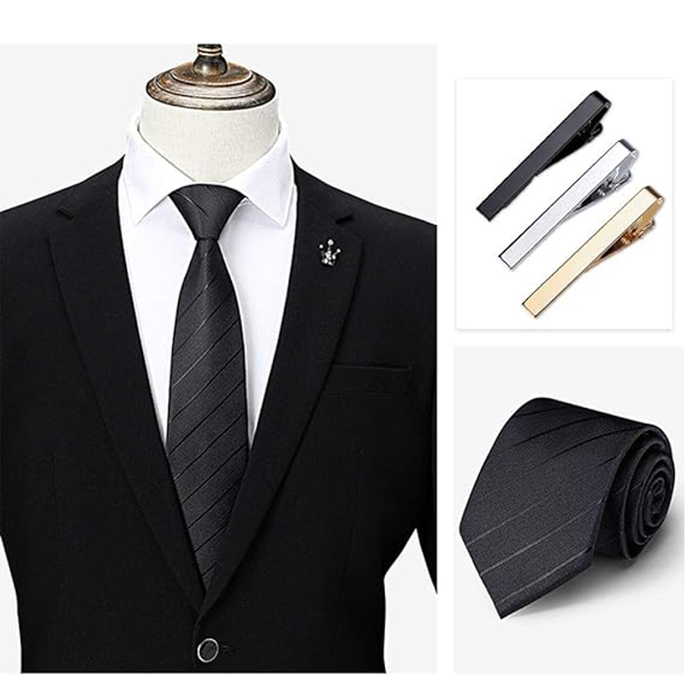 Tie Clip Bar Set Stainless Steel - 1 or 3 Pack Tie Clips