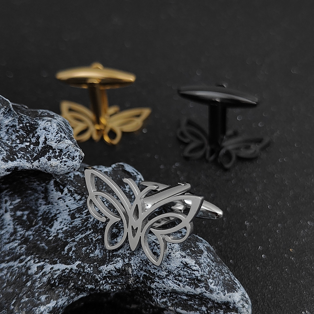 Cufflinks Men Stainless Steel Luxury - Hollow Butterfly Cufflinks Tie Clip Stainless