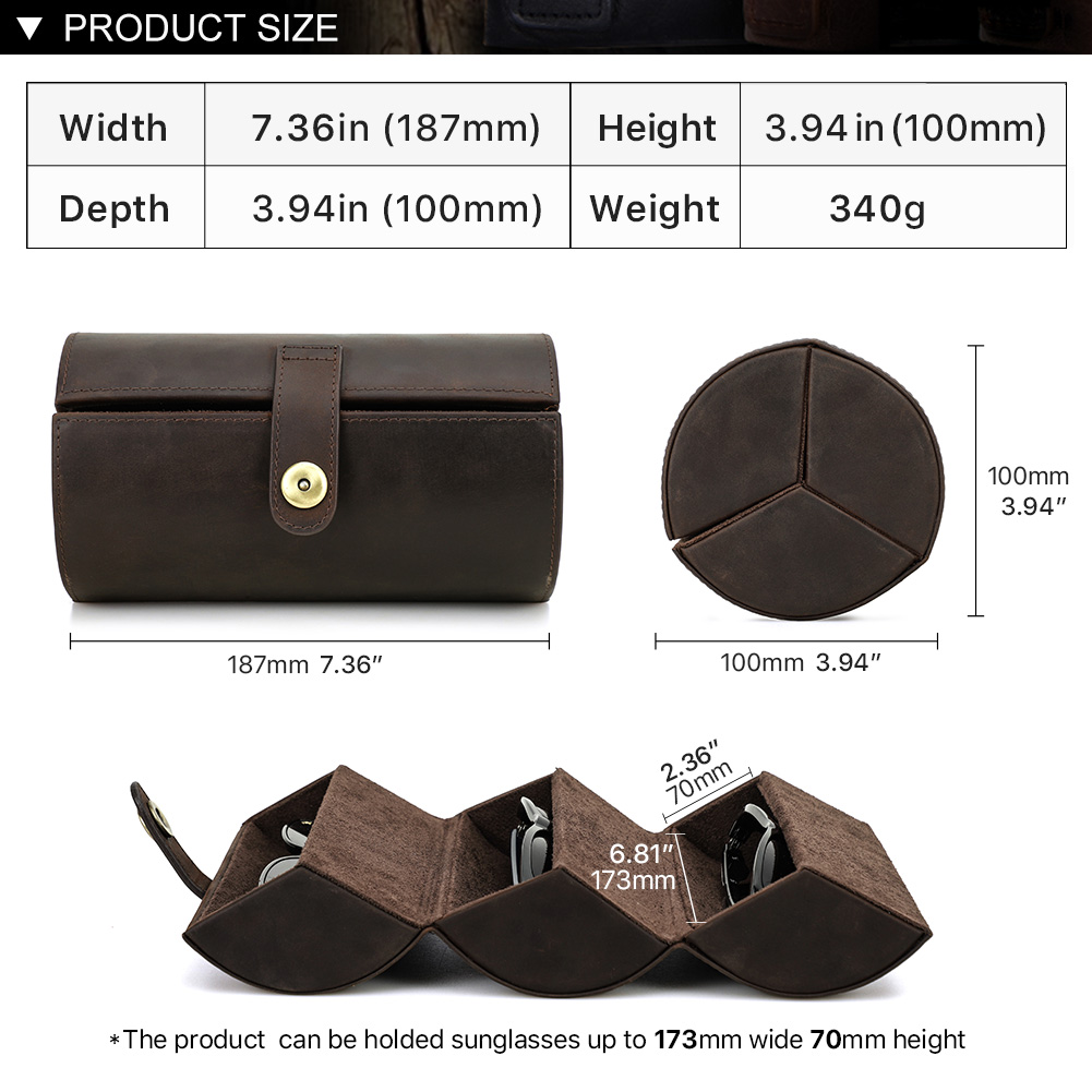 Vintage Luxury Genuine Leather - Watch Travel Roll Case 3 Slots Leather ulasan dan harga