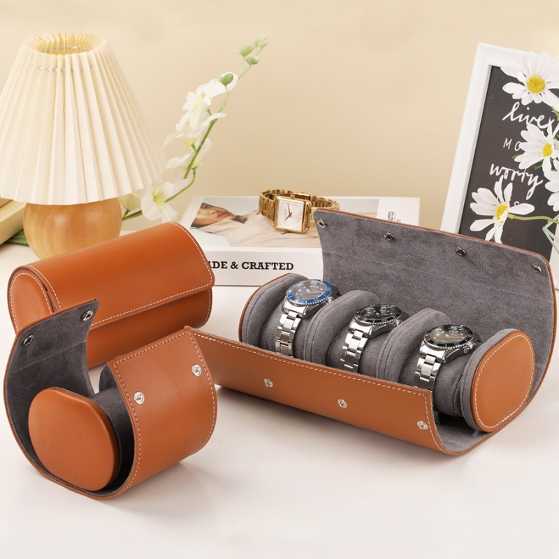 Portable Leather Watch Case Ro - Watch Travel Roll Case 3 Slots Leather ulasan dan harga