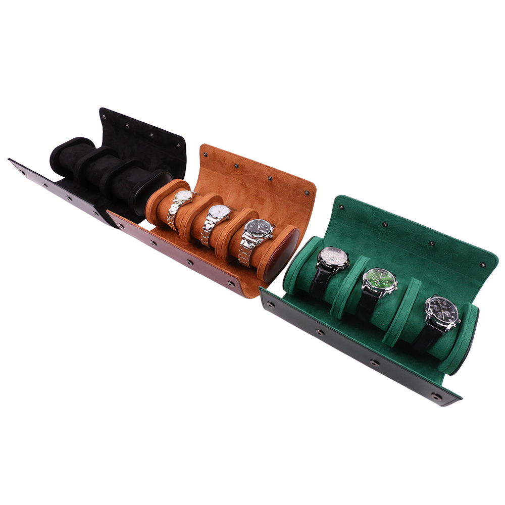 Luxury Portable 3 Slots PU Lea - Watch Travel Roll Case 3 Slots Leather ulasan dan harga