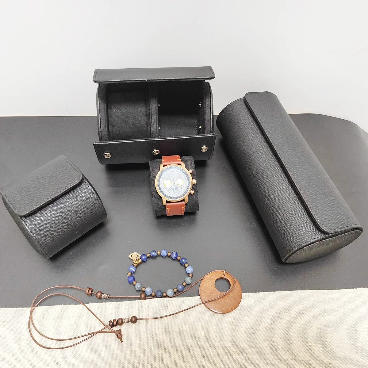 1/2/3 Slots Watch Roll Travel  - Watch Travel Roll Case 3 Slots Leather ulasan dan harga