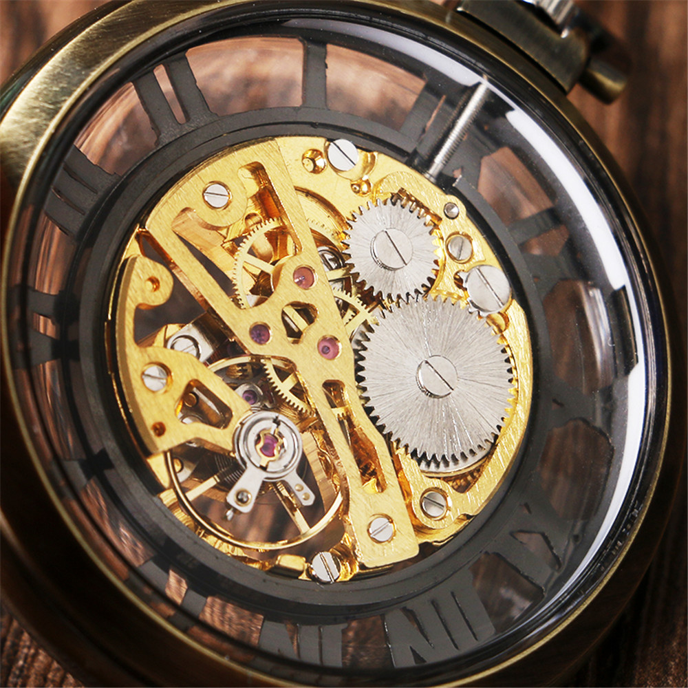 Transparent Skeleton Roman Num - Pocket Watch Mechanical Skeleton Vintage ulasan dan harga