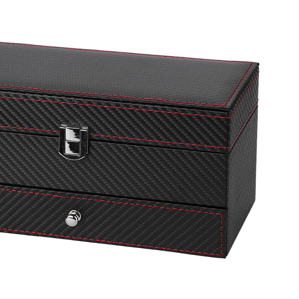 Portable Black Jewelry Organiz - Watch Display Storage Box Carbon Fiber ulasan dan harga