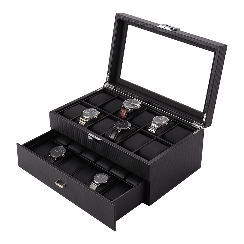 Luxury Watch Box Organizer Bla - Watch Display Storage Box Carbon Fiber ulasan dan harga