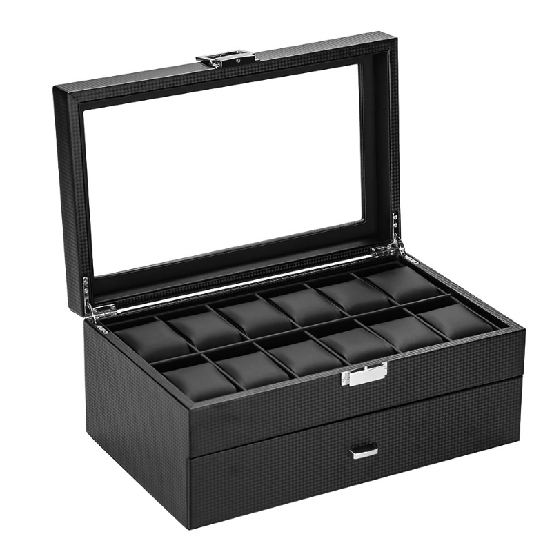 Luxury Watch Box Organizer Bla - Watch Display Storage Box Carbon Fiber ulasan dan harga