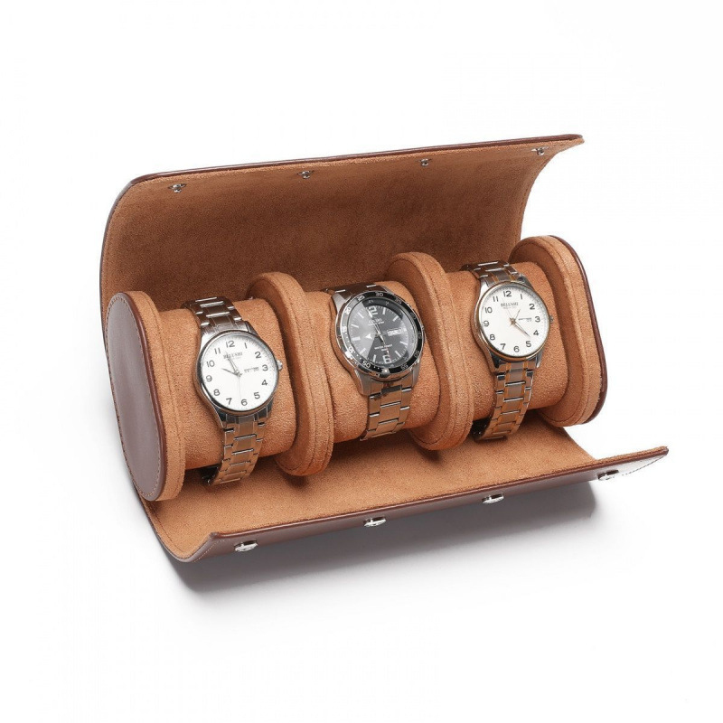 New High-End Luxury Embers Lea - Watch Travel Roll Case 3 Slots Leather ulasan dan harga