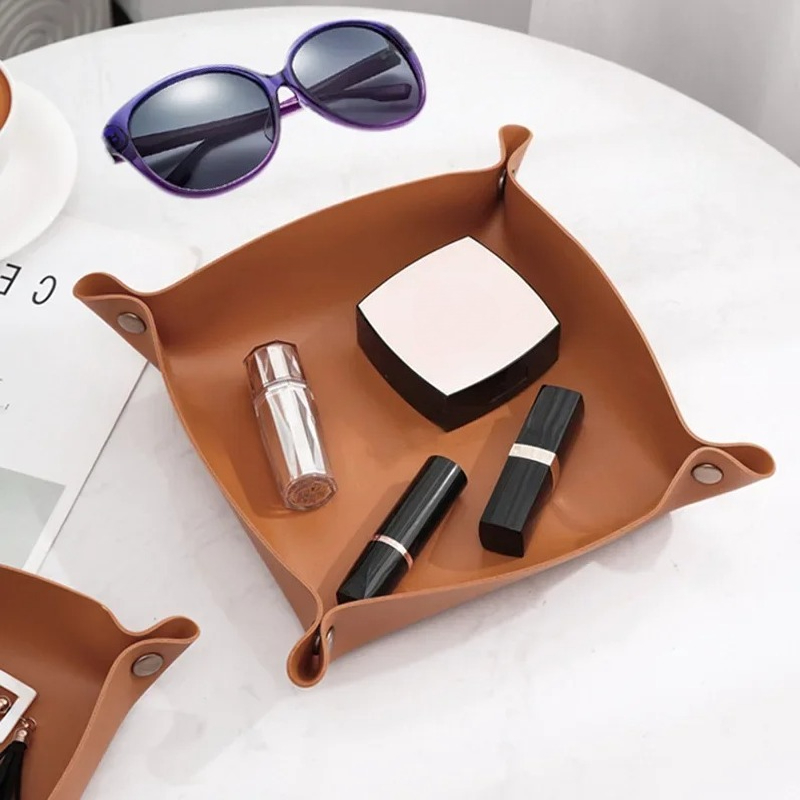 1/2PCS 25x25CM Valet Tray Fold - Valet Tray Nightstand Organizer Leather ulasan dan harga