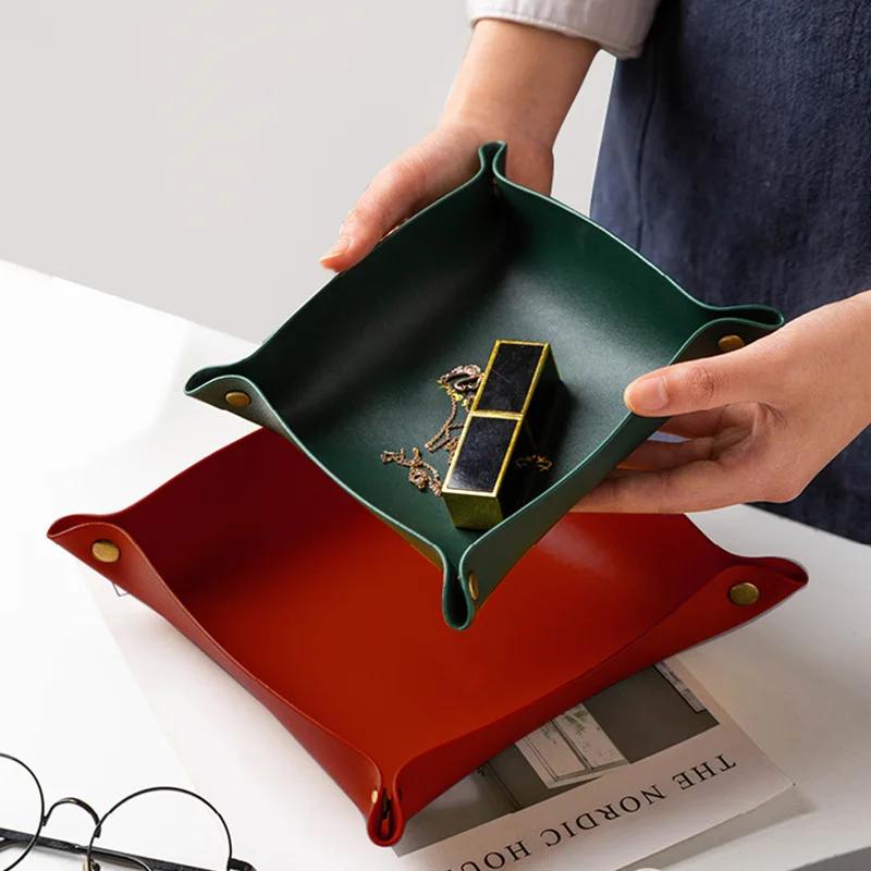 1/2PCS 25x25CM Valet Tray Fold - Valet Tray Nightstand Organizer Leather ulasan dan harga