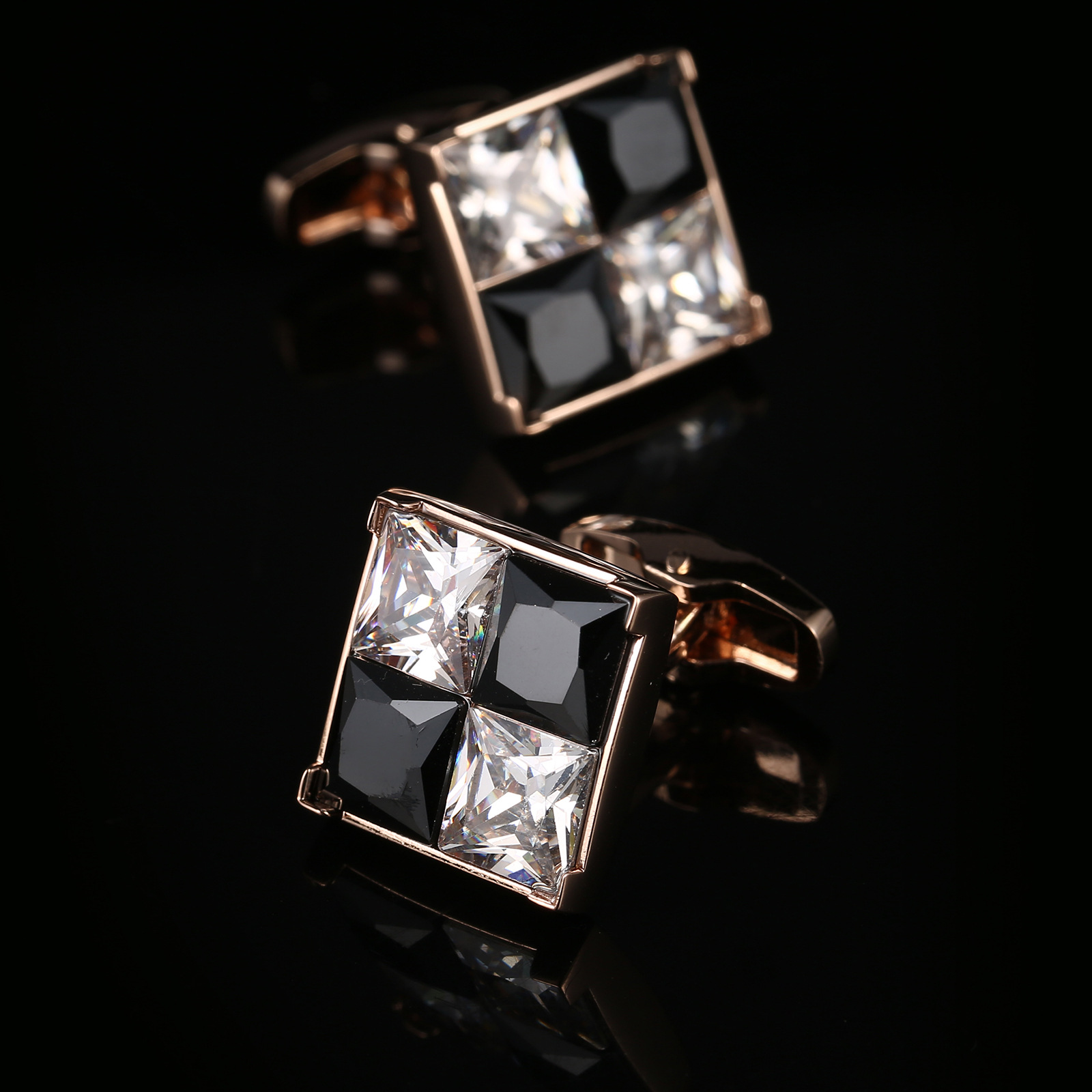 Luxury Mens Black White Crysta - Cufflinks Men Stainless Steel Luxury ulasan dan harga