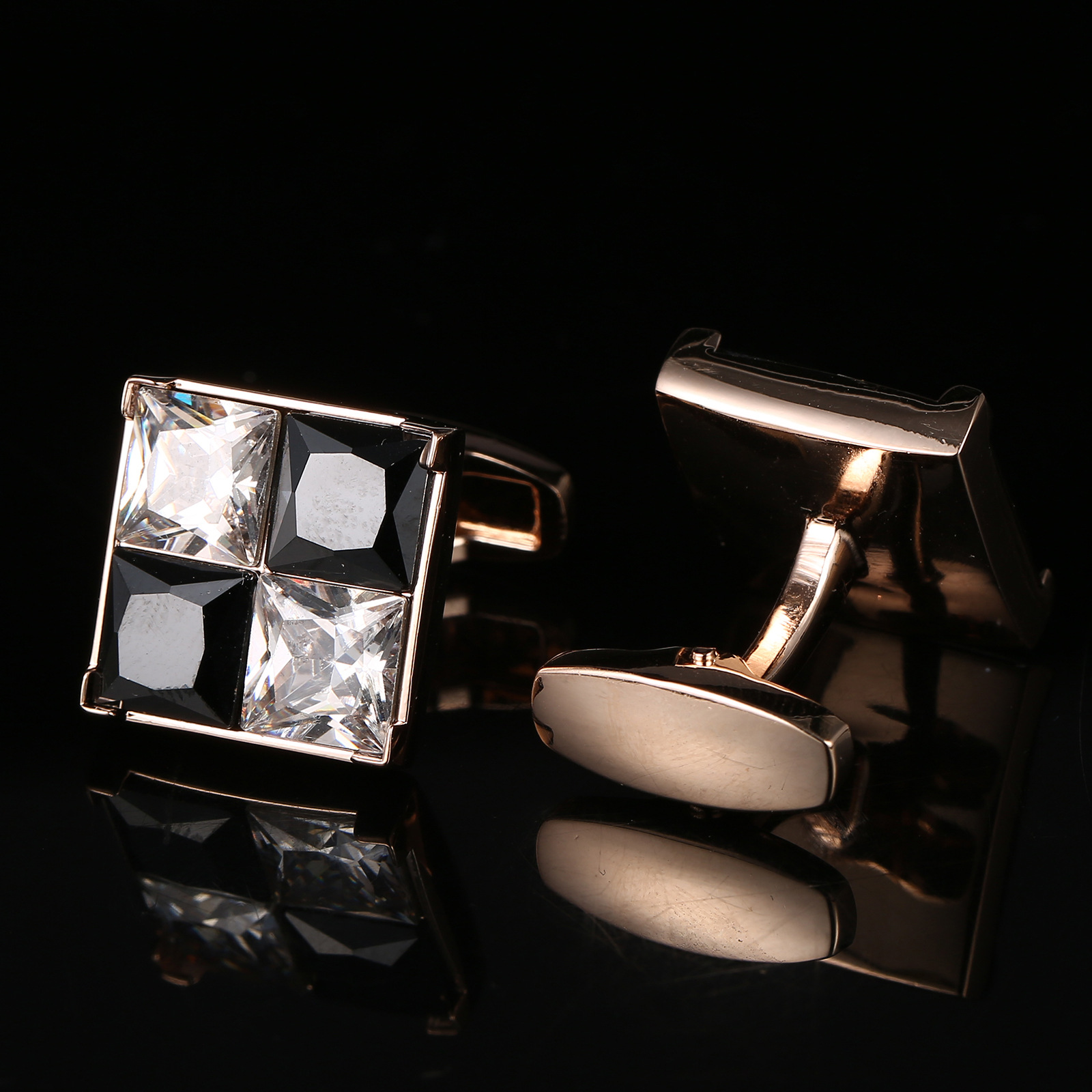 Luxury Mens Black White Crysta - Cufflinks Men Stainless Steel Luxury ulasan dan harga