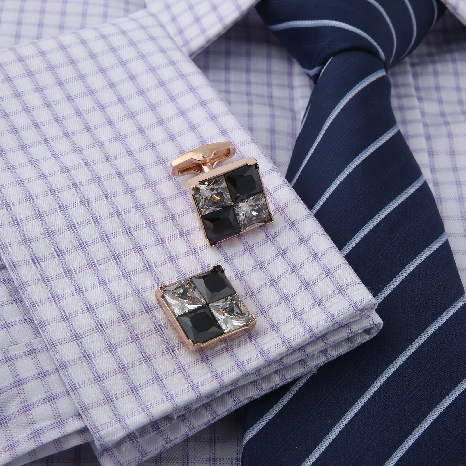 Luxury Mens Black White Crysta - Cufflinks Men Stainless Steel Luxury ulasan dan harga