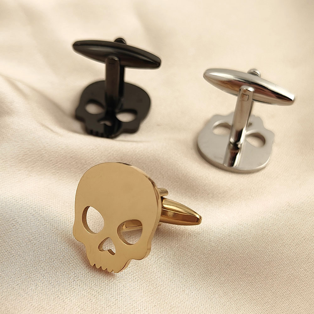Halloween Skull 18k Gold-plate - Cufflinks Men Stainless Steel Luxury ulasan dan harga