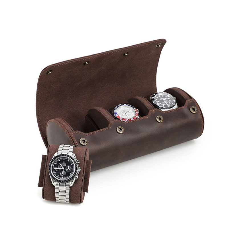 Genuine Cowhide Leather Watch  - Watch Travel Roll Case 3 Slots Leather ulasan dan harga