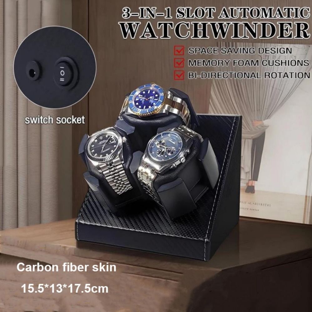 3-in-1 Automatic Watch Winder  - Watch Display Storage Box Carbon Fiber ulasan dan harga