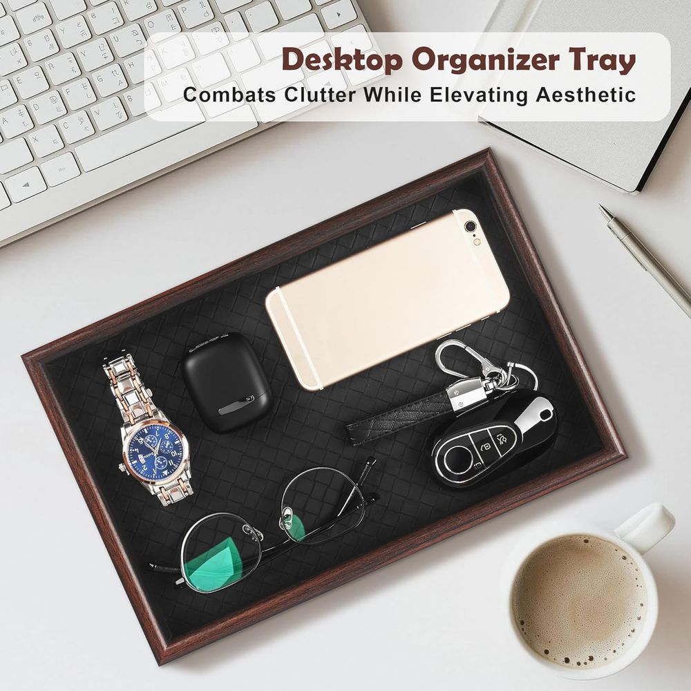 Leather-Base Wooden Valet Tray - Valet Tray Nightstand Organizer Leather ulasan dan harga