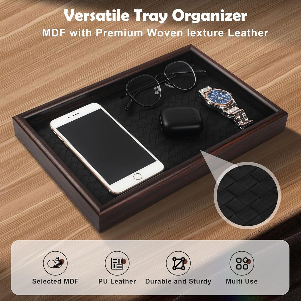 Leather-Base Wooden Valet Tray - Valet Tray Nightstand Organizer Leather ulasan dan harga