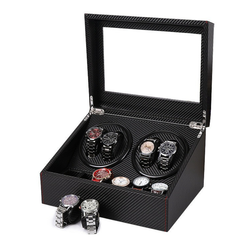 Leather Watch Winders 4 Slot M - Watch Display Storage Box Carbon Fiber ulasan dan harga