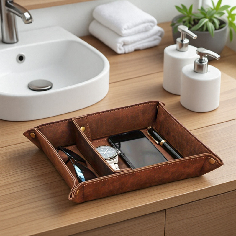 Personalized Desk Organizer PU - Valet Tray Nightstand Organizer Leather ulasan dan harga