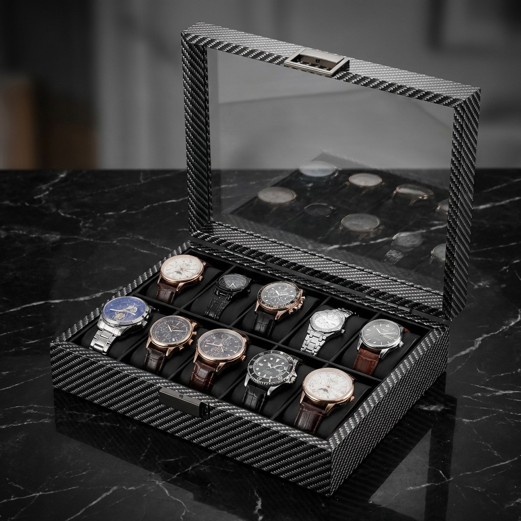 Carbon fiber grain wood 10-dig - Watch Display Storage Box Carbon Fiber ulasan dan harga