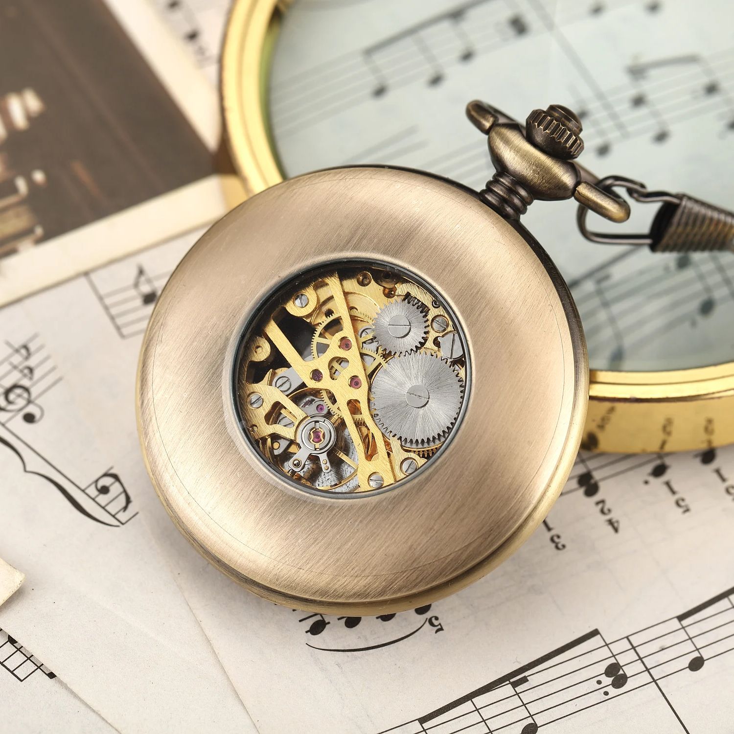 Vintage luxury wooden ring ske - Pocket Watch Mechanical Skeleton Vintage ulasan dan harga