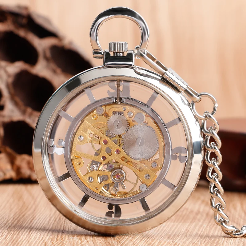 Transparent Hollow Hand Wind M - Pocket Watch Mechanical Skeleton Vintage ulasan dan harga