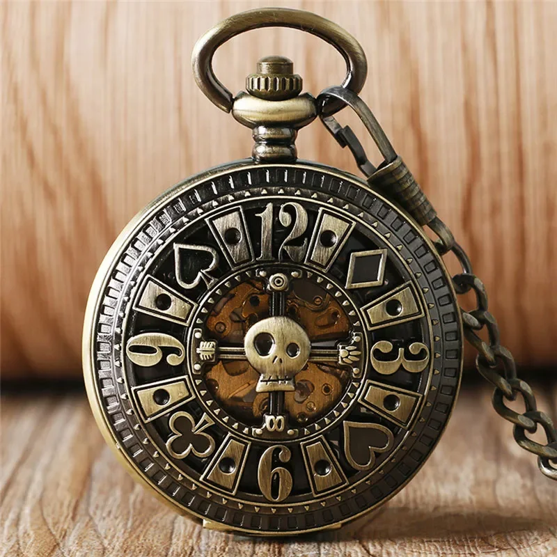 Vintage Poker Skull Head Skele - Pocket Watch Mechanical Skeleton Vintage ulasan dan harga