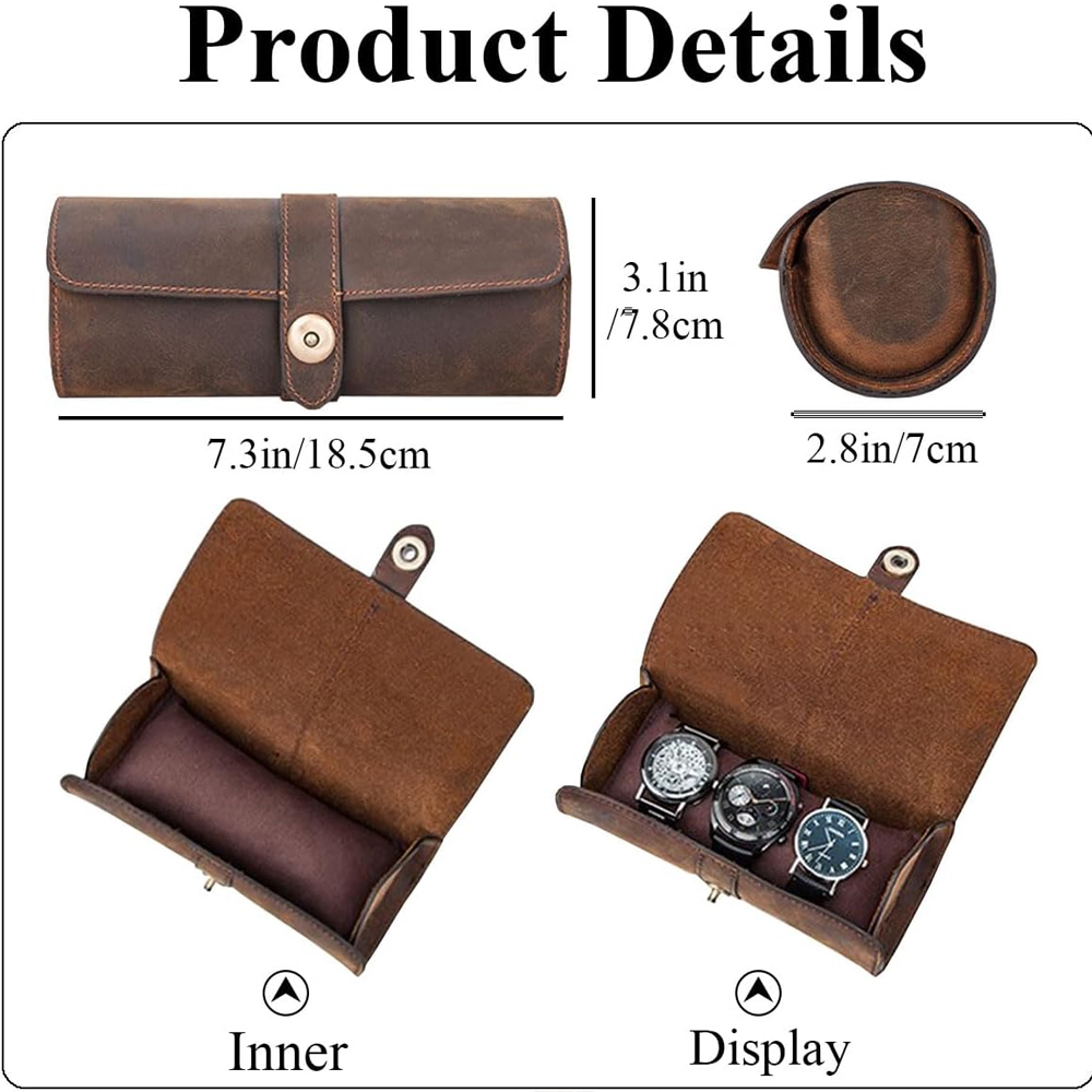 Handmade Genuine Leather Watch - Watch Travel Roll Case 3 Slots Leather ulasan dan harga