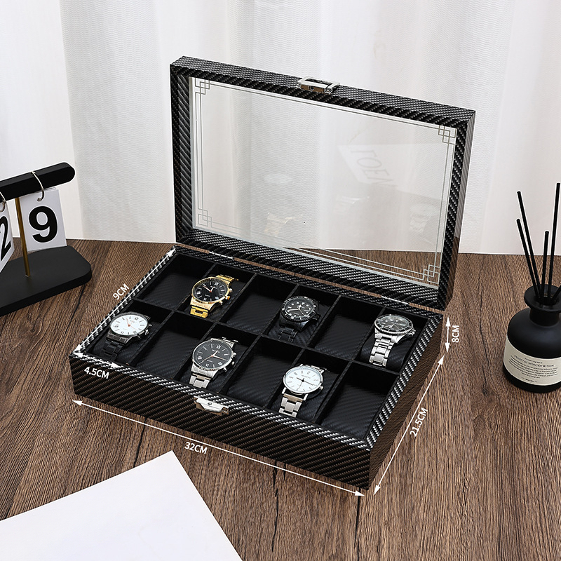High-end luxury 3/6/10/12 Slot - Watch Display Storage Box Carbon Fiber ulasan dan harga