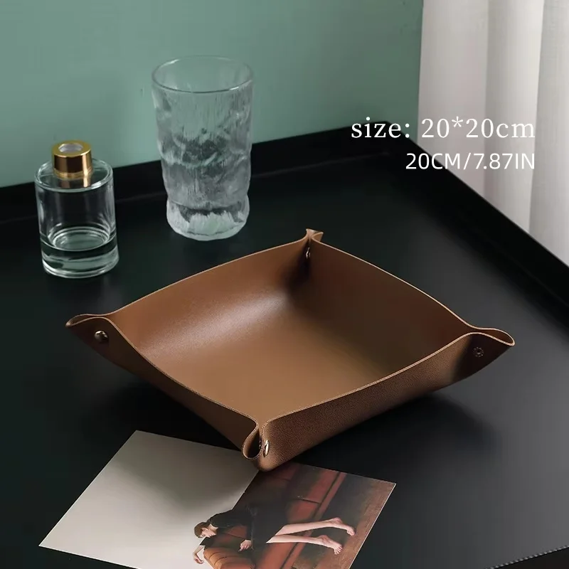 1PC 20x20CM Valet Tray Foldabl - Valet Tray Nightstand Organizer Leather ulasan dan harga