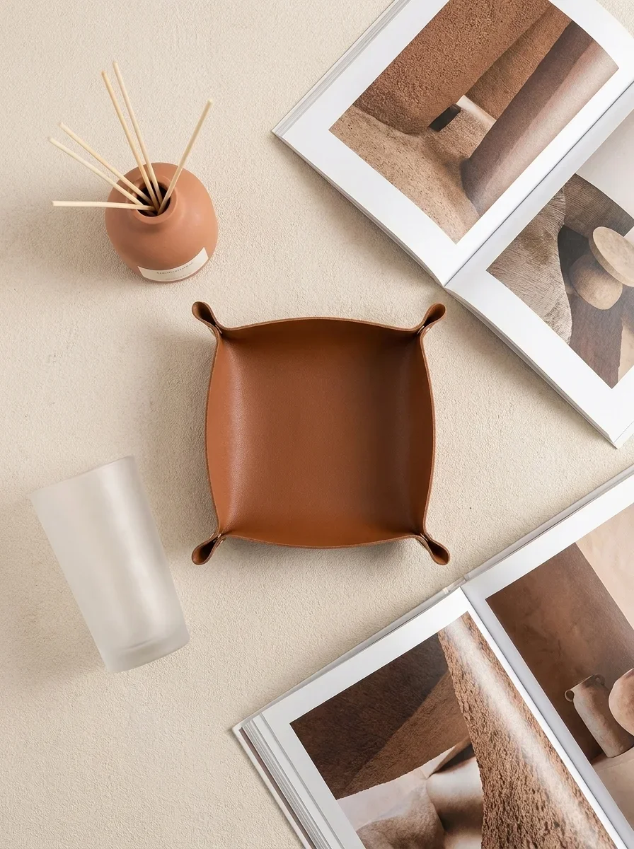 1PC 20x20CM Valet Tray Foldabl - Valet Tray Nightstand Organizer Leather ulasan dan harga
