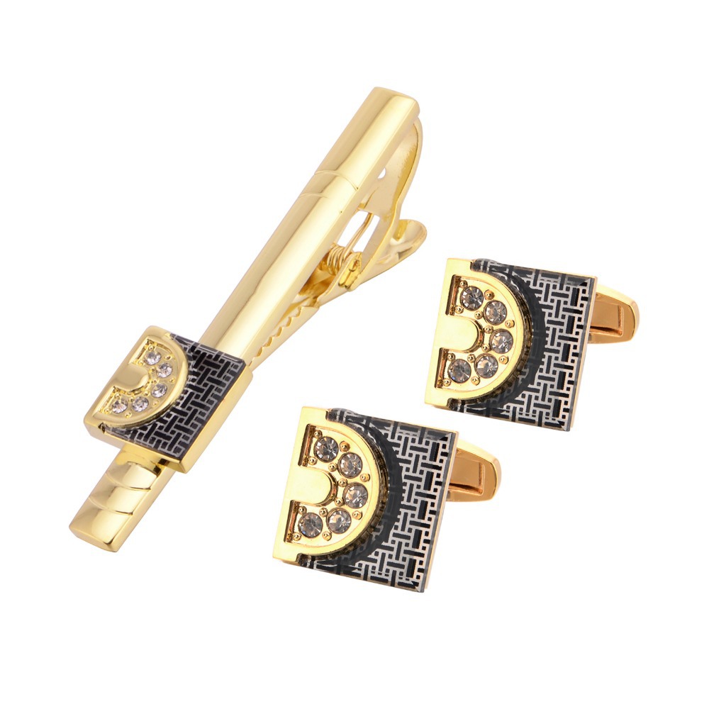 Gold Tone Cufflinks Tie Bar Se - Tie Clip Bar Set Stainless Steel ulasan dan harga